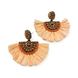 Elegant Beaded Raffia Fan Earrings